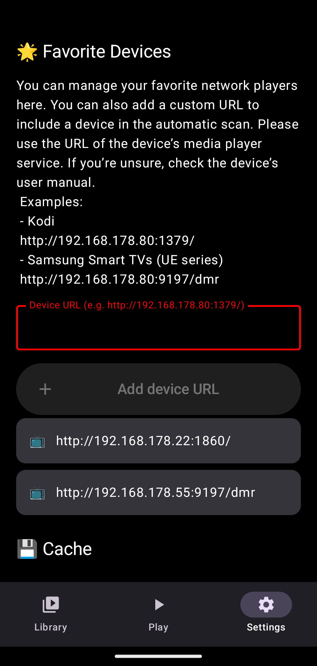 Favorite device settings in PlayOnDlna